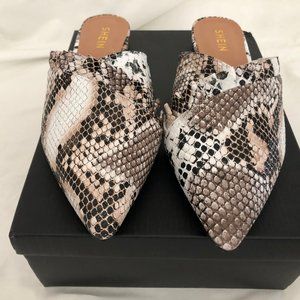 SHEIN Ruffle Detail Snakeskin Print Flat Mules